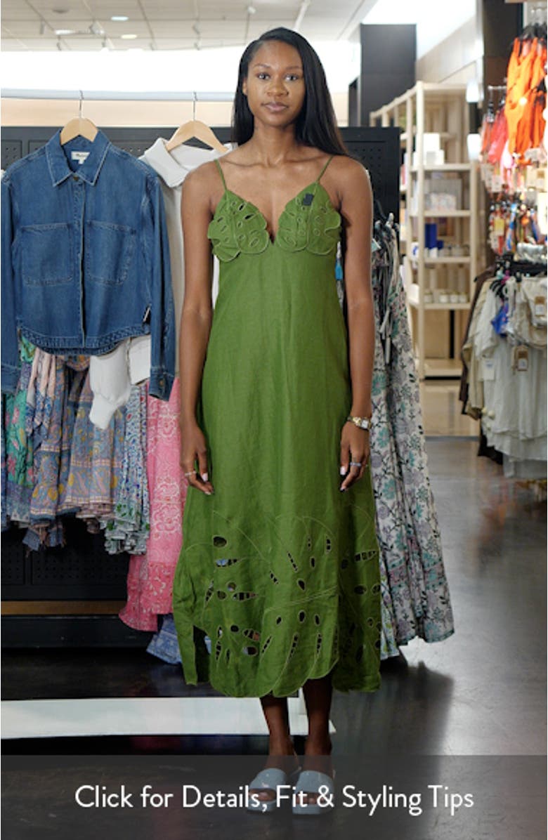 Monstera Embroidery Linen Midi Dress, sales video thumbnail