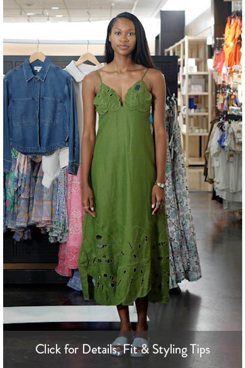 Monstera Embroidery Linen Midi Dress video