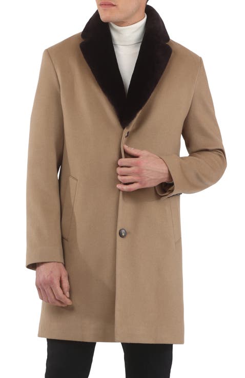 Men's Cashmere Short Coat Crafted From Loro Piana with Detachable Genuine Shearling Collar