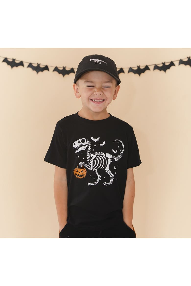 Dinosaur Skeleton Halloween Short Sleeve T-Shirt, Alternate, color, Black