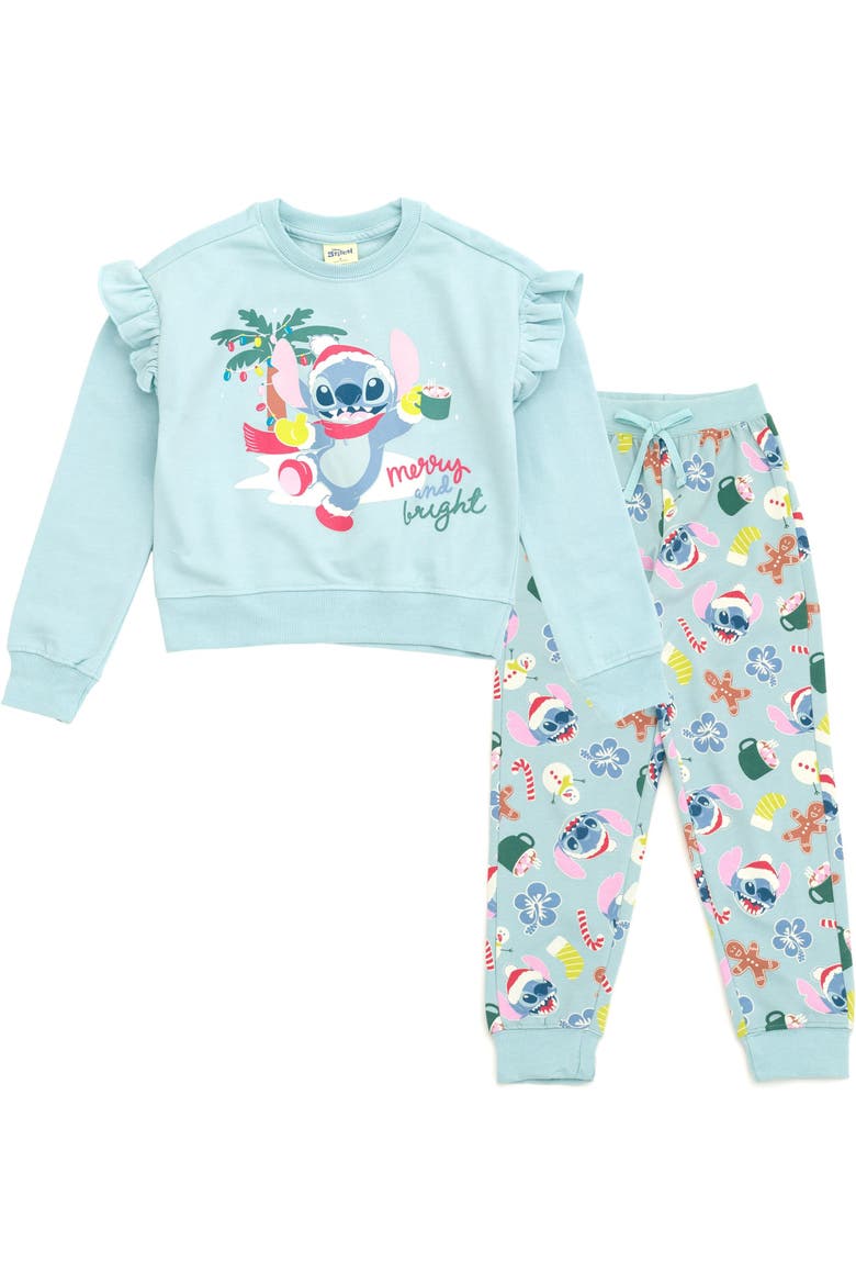 Lilo & Stitch Holiday 2-Piece Fleece Sweatshirt and Pants Set, Main, color, Stitch Light Blue