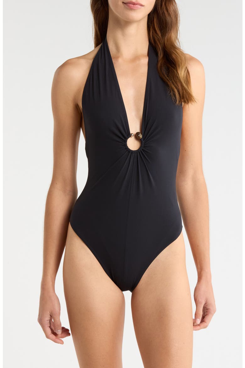 Milos Halter One-Piece Swimsuit, Main, color, NOIR