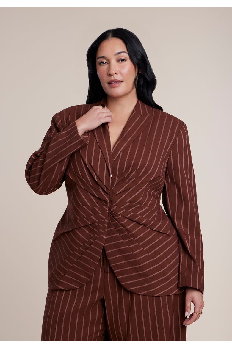Cinched Waist Striped Blazer, Alternate, color, POP OF CORAL