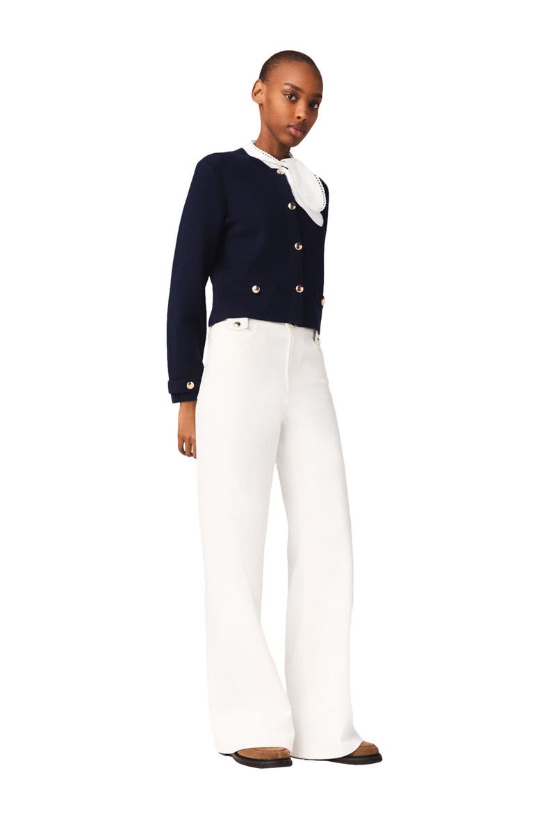 Detachable embroidered collar cardi, Main, color, Navy