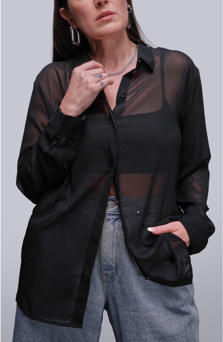 WILDFANG The Empower Long Sleeve Button Up, Main, color, Black