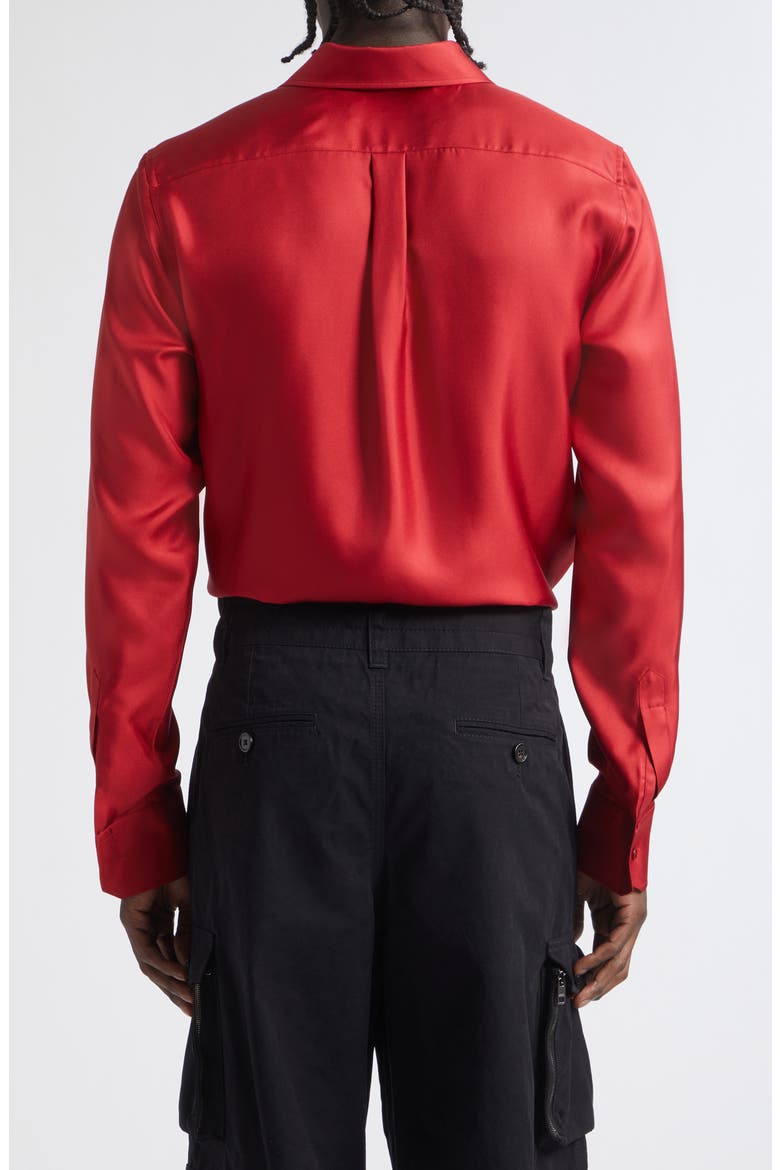 Martini Fit Embroidered Crest Silk Twill Button-Up Shirt, Alternate, color, R0012 ROSSO SCURO