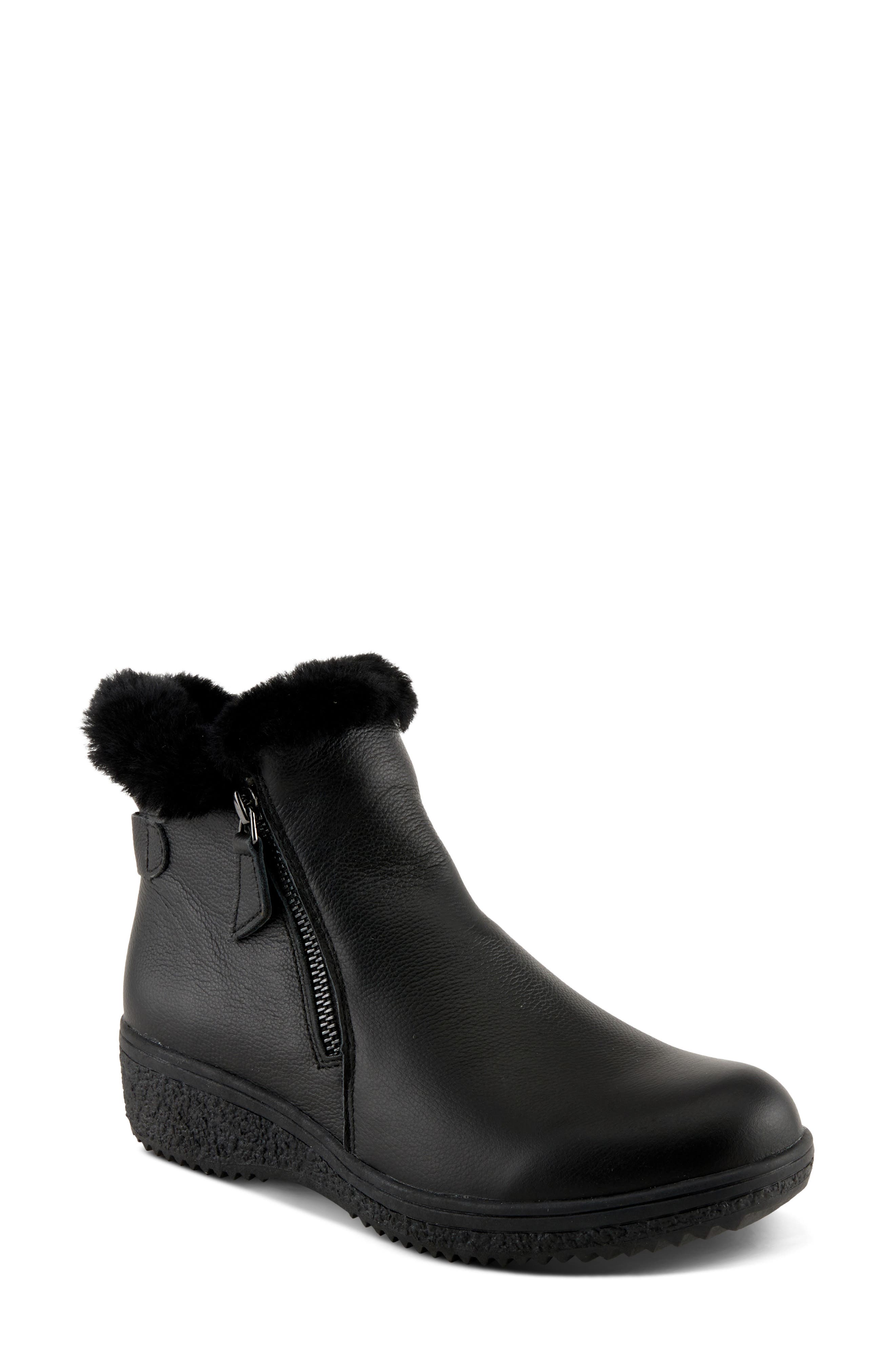 Spring Step Republic Water Resistant Bootie With Faux Fur Trim, Main, color, Black