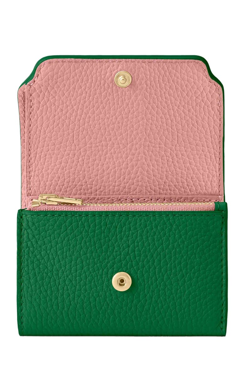 Leather Trifold Wallet, Alternate, color, Emerald Lily