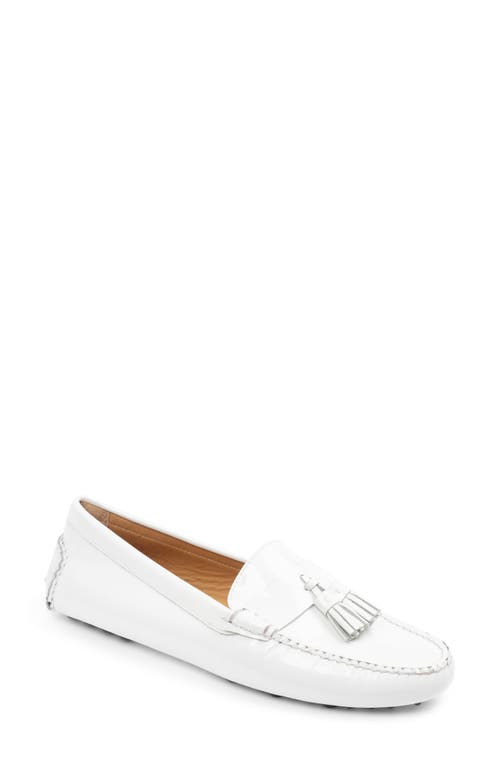 Patricia Green Jordan Moc Toe Tassel Loafer In White Patent