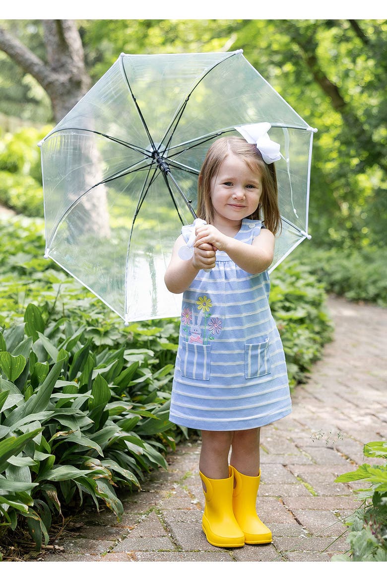 Stripe Knit Dress With Bunny & Flowers, Alternate, color, Light Blue / White