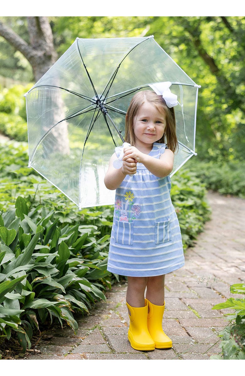 Florence Eiseman Stripe Knit Dress With Bunny & Flowers, Alternate, color, Light Blue / White