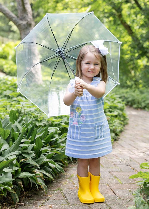 Shop Florence Eiseman Stripe Knit Dress With Bunny & Flowers In Light Blue/white