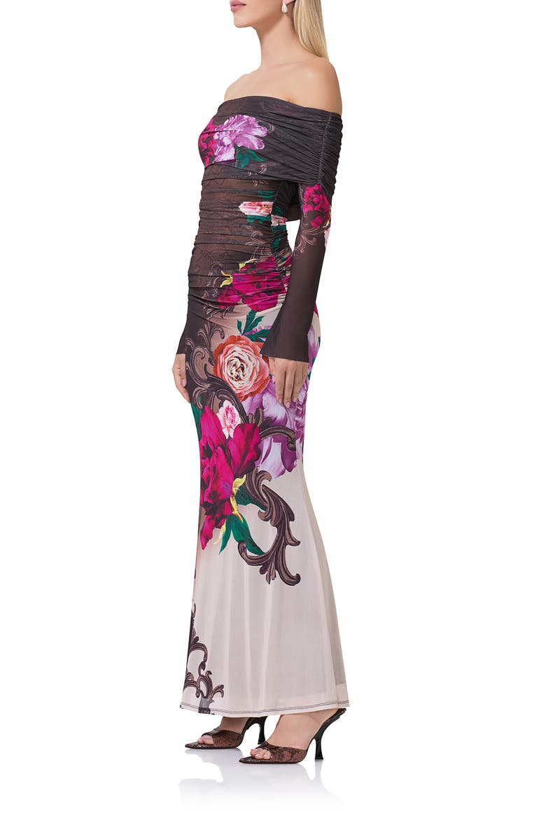 AFRM Polly Off the Shoulder Long Sleeve Mesh Maxi Dress, Alternate, color,