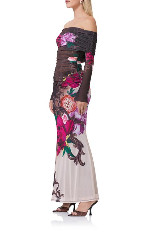 Afrm Polly Off The Shoulder Long Sleeve Mesh Maxi Dress