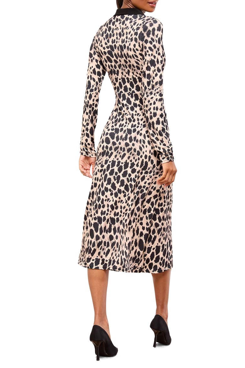 Animal Print Long Sleeve Faux Wrap Midi Dress, Alternate, color, MONOCHROME