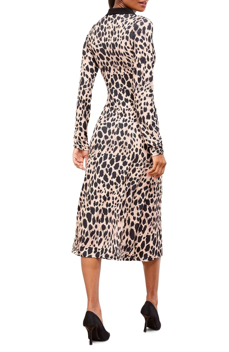 Lipsy Animal Print Long Sleeve Faux Wrap Midi Dress, Alternate, color, Monochrome