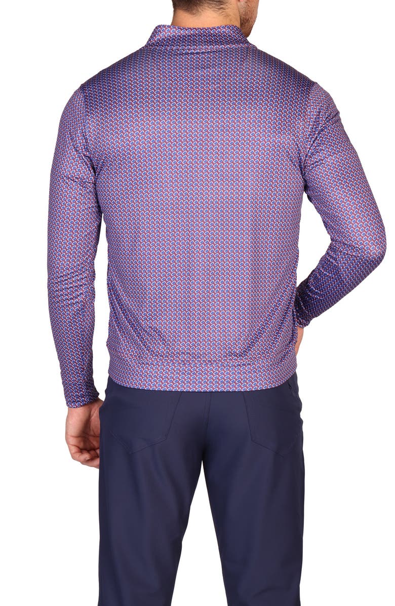 TailorByrd Football Print Quarter Zip Long Sleeve Performance Polo, Alternate, color, Burgundy/ Blue
