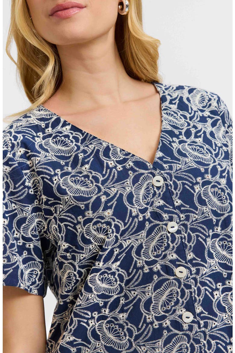 Isabel Floral Embroidered Cotton Button-Up Top, Alternate, color, NAVY/ WHITE