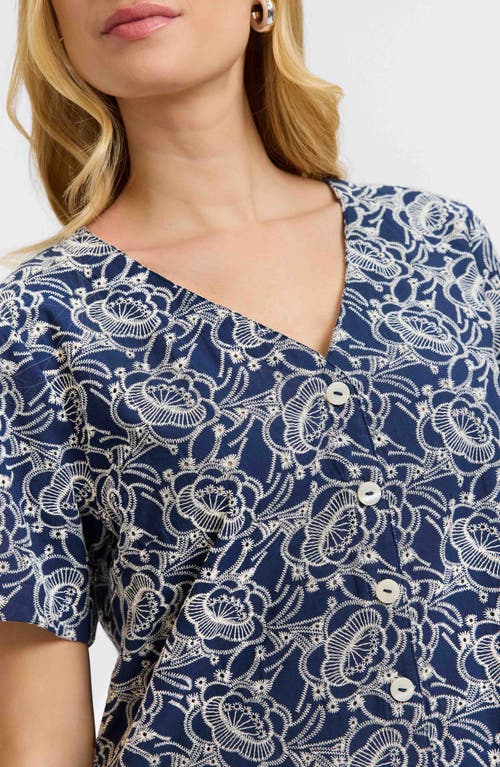 FOXCROFT FOXCROFT ISABEL FLORAL EMBROIDERED COTTON BUTTON-UP TOP