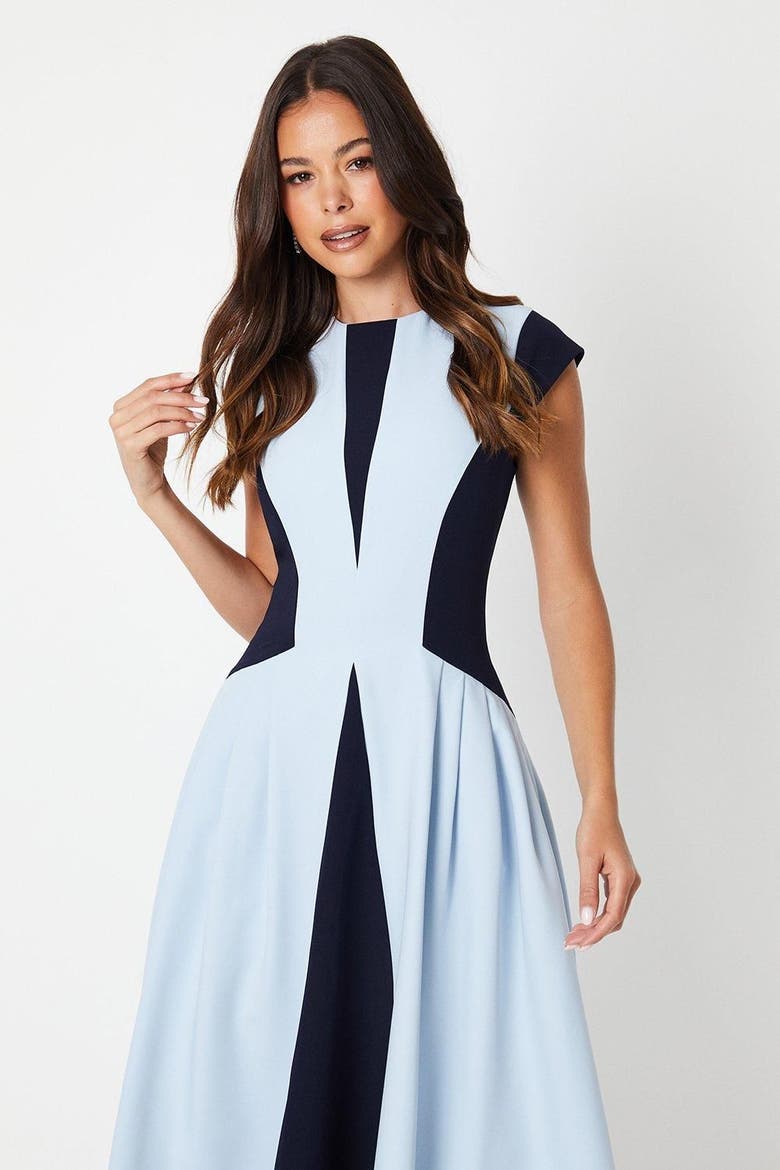 Crepe Color Block Midi Dress, Alternate, color, Pale Blue