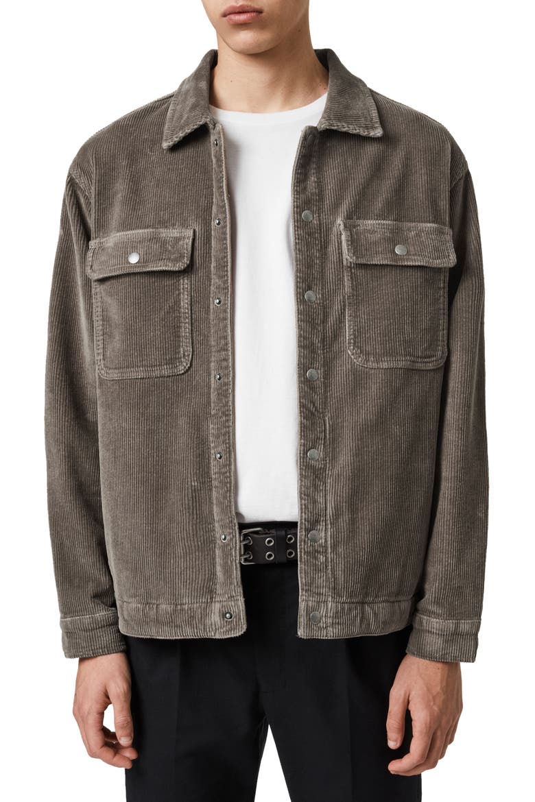 Coronet Snap-Up Corduroy Jacket, Main, color, PEBBLE GREY