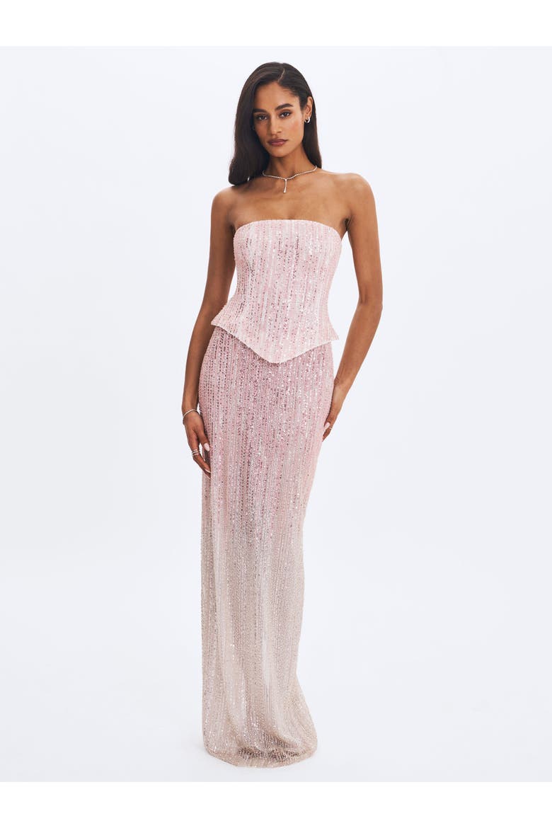 Tosca Beaded Gradient Strapless Peplum Maxi Dress, Alternate, color, Blush