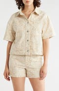 Sanctuary Slow Rider Floral Embroidered Short Sleeve Shacket