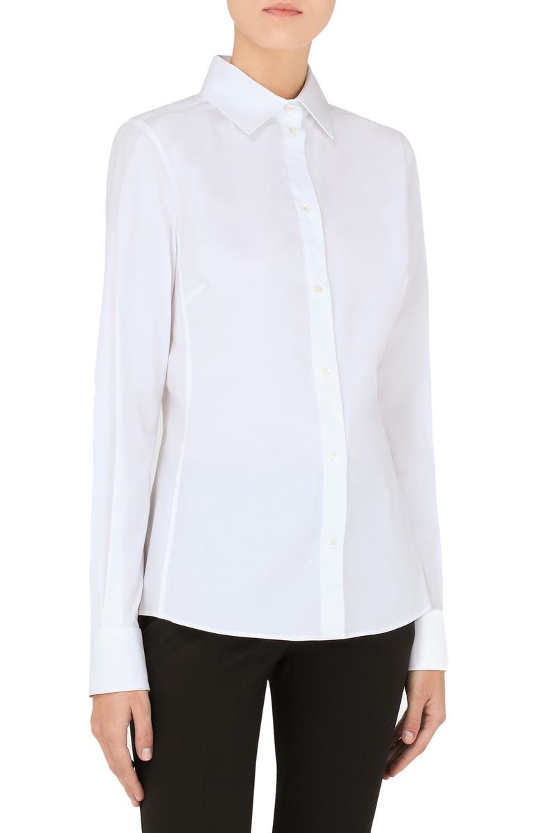 Dolce&Gabbana Stretch Cotton Button-Up Shirt, Main, color, W0800 Optical White