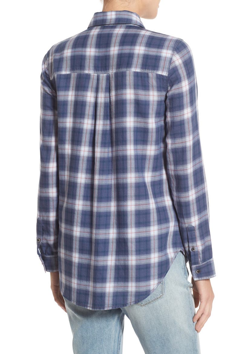 Treasure&Bond Plaid Cotton Shirt, Alternate, color, BLUE SHADOW QUATRO FADE PLAID