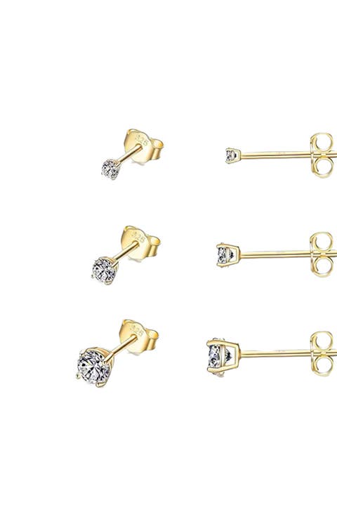 Set of 3 CZ Stud Earrings