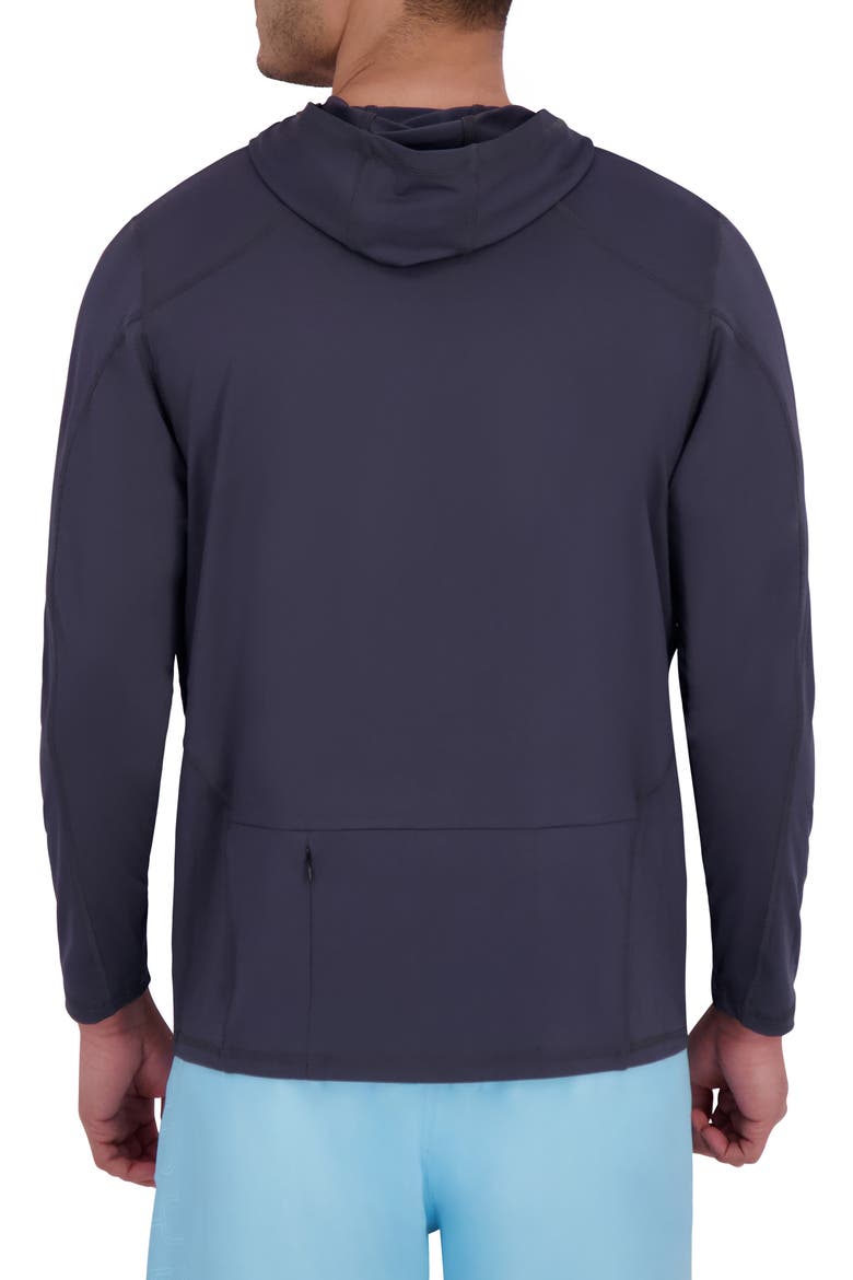 Textured Piecing Long Sleeve Hooded Rashguard, Alternate, color, EBONY