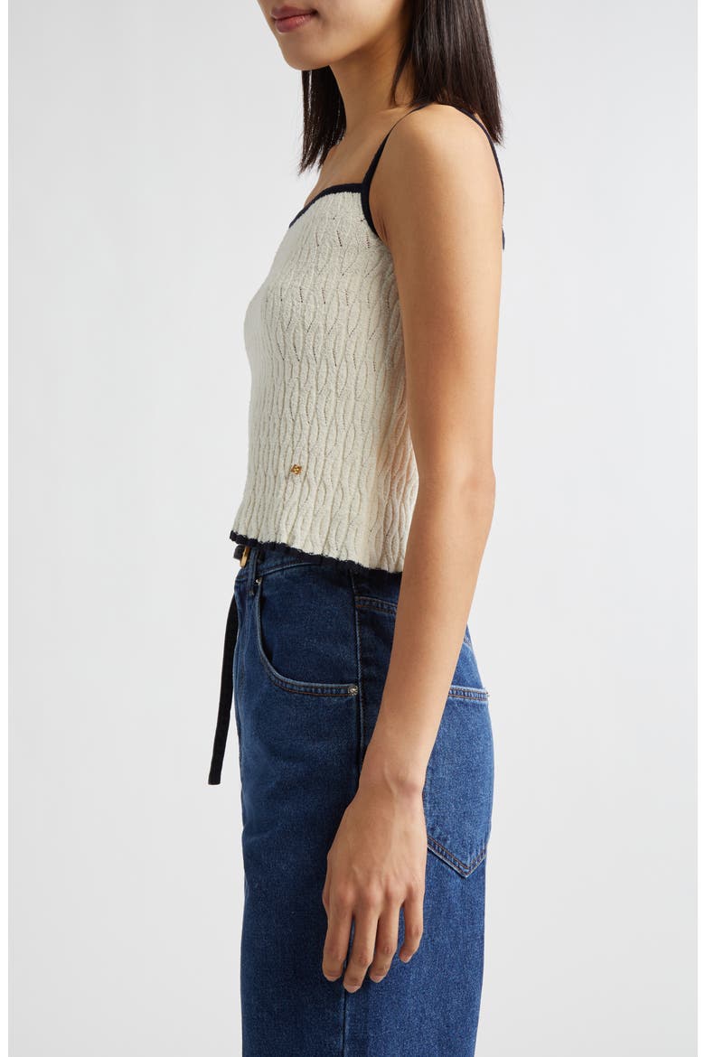 Contrast Trim Pointelle Cable Knit Camisole, Alternate, color, IVORY