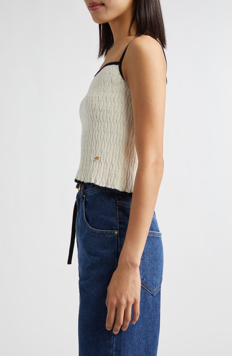 EENK Contrast Trim Pointelle Cable Knit Camisole, Alternate, color, Ivory