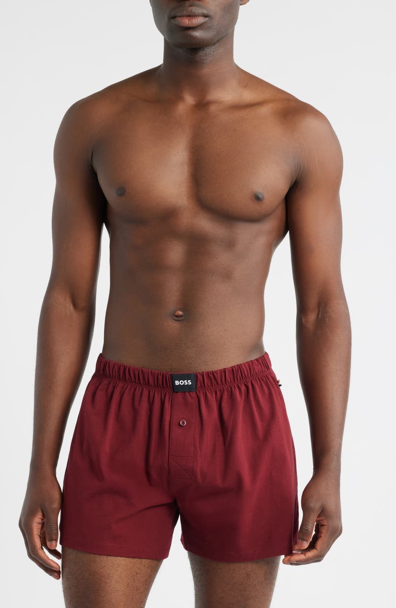 BOSS Assorted 2-Pack Knit Cotton Boxers, Main, color, Burgundy