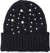 SAACHI Faux Pearl Embellished Cable Knit Beanie