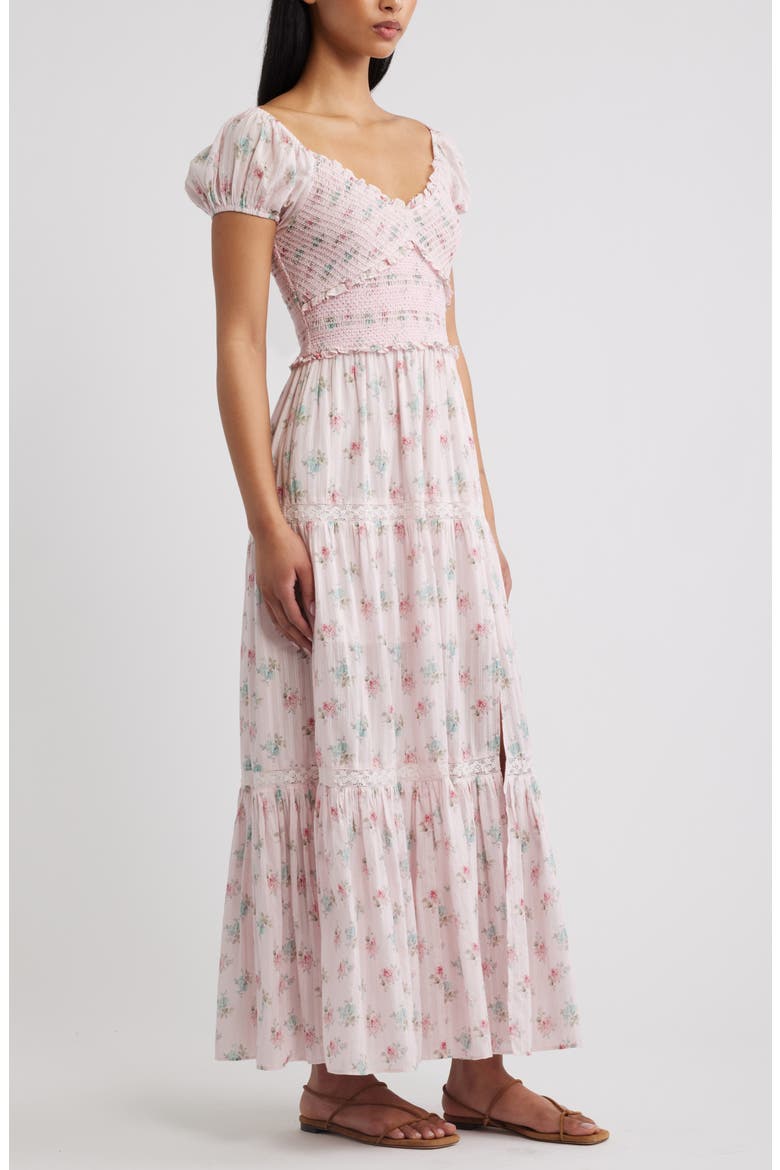 Amandla Floral Smock Bodice Cotton Maxi Dress, Alternate, color, EAU DE ROSE