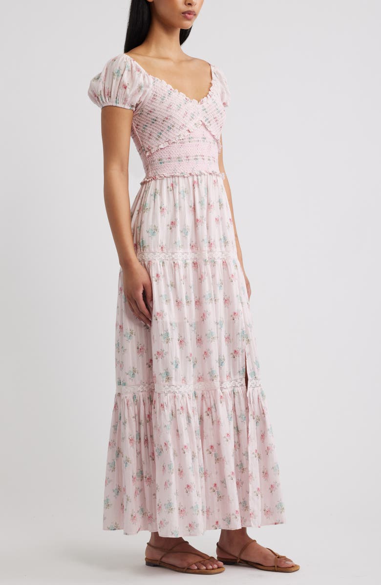LoveShackFancy Amandla Floral Smock Bodice Cotton Maxi Dress, Alternate, color, 