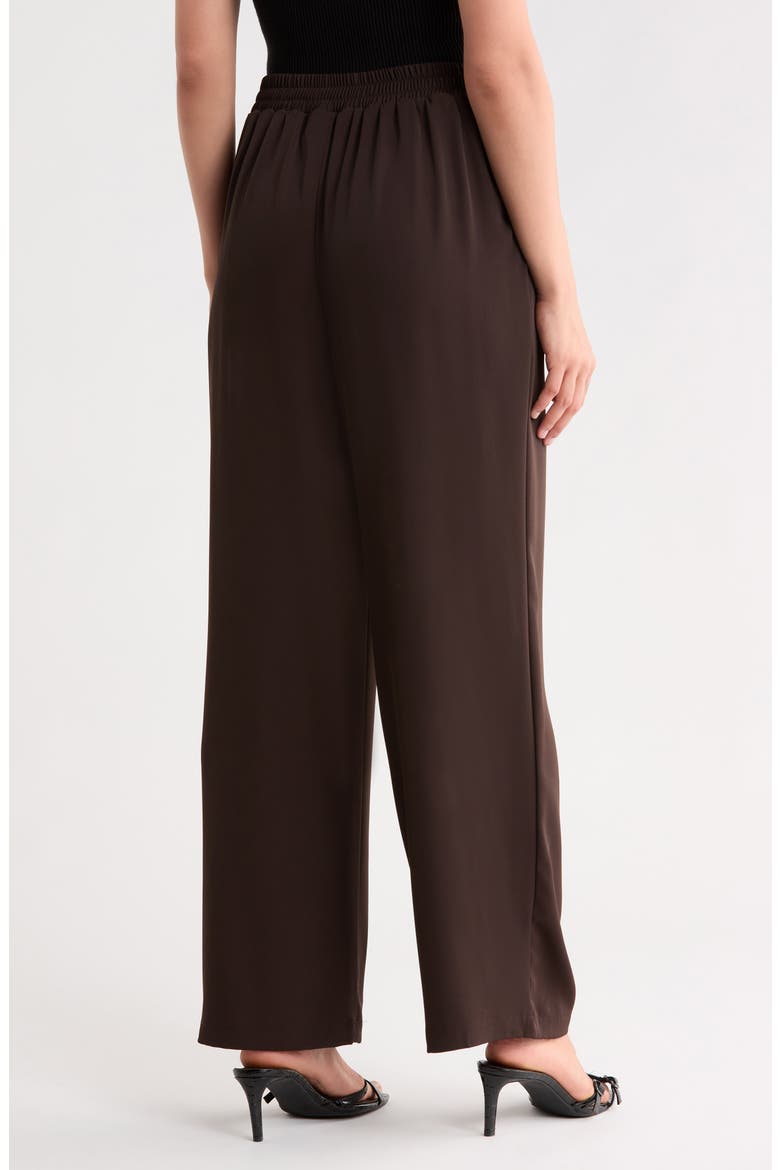 Pleated Wide Leg Crepe Pants, Alternate, color, GROUND COFFEE