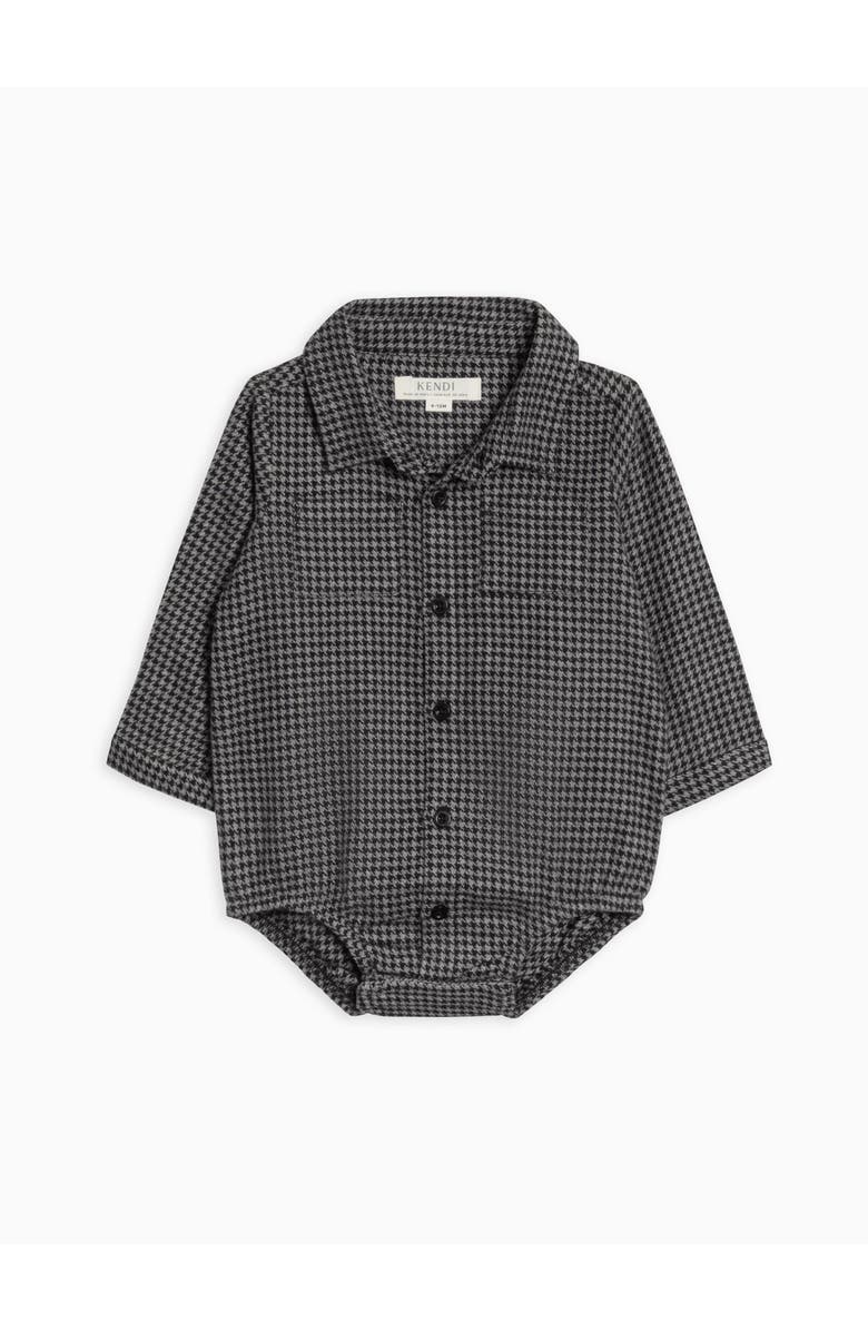 Kendi Carson Organic Flannel Long Sleeve Collared Button Down Bodysuit, Main, color, Houndstooth