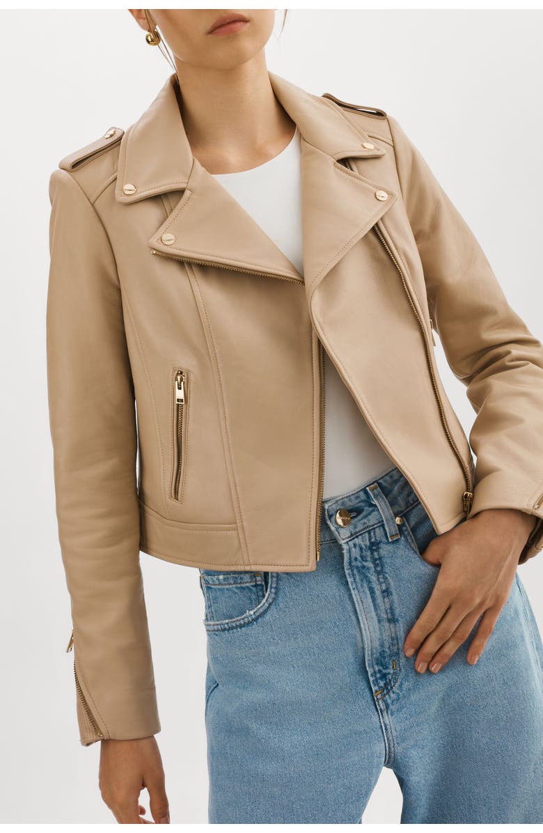 LAMARQUE DONNA GOLD | Iconic Leather Biker Jacket, Alternate, color, Wheat