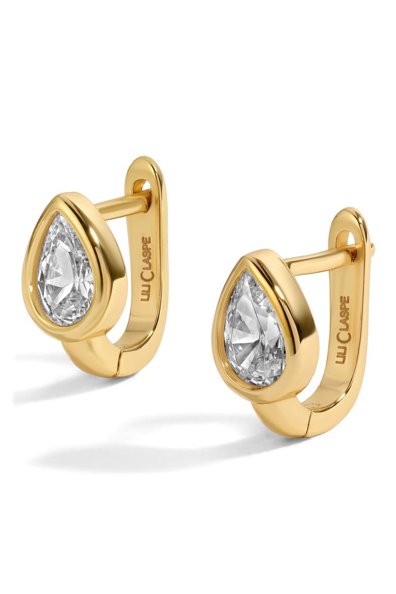 Rhea Pear Cut Huggie Hoop Earrings, Alternate, color, GOLD