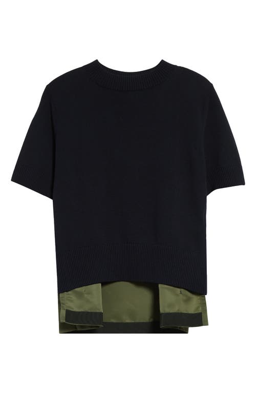 SACAI SACAI MIXED MEDIA NYLON TWILL & KNIT SWEATER 