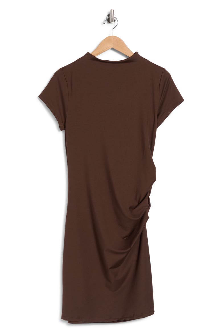 Funnel Neck Ruched Minidress, Alternate, color, CHOCOLATE
