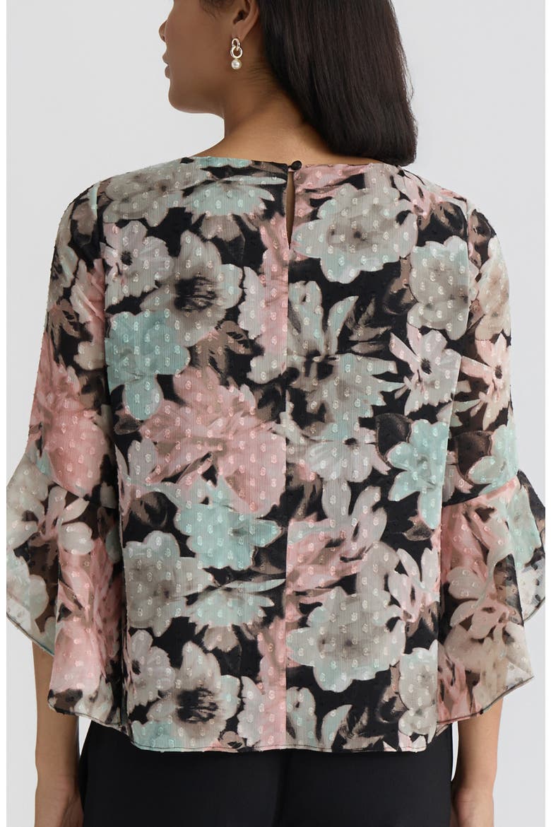 Blurred Floral Print Clip Dot Top, Alternate, color, BLACK MULTI