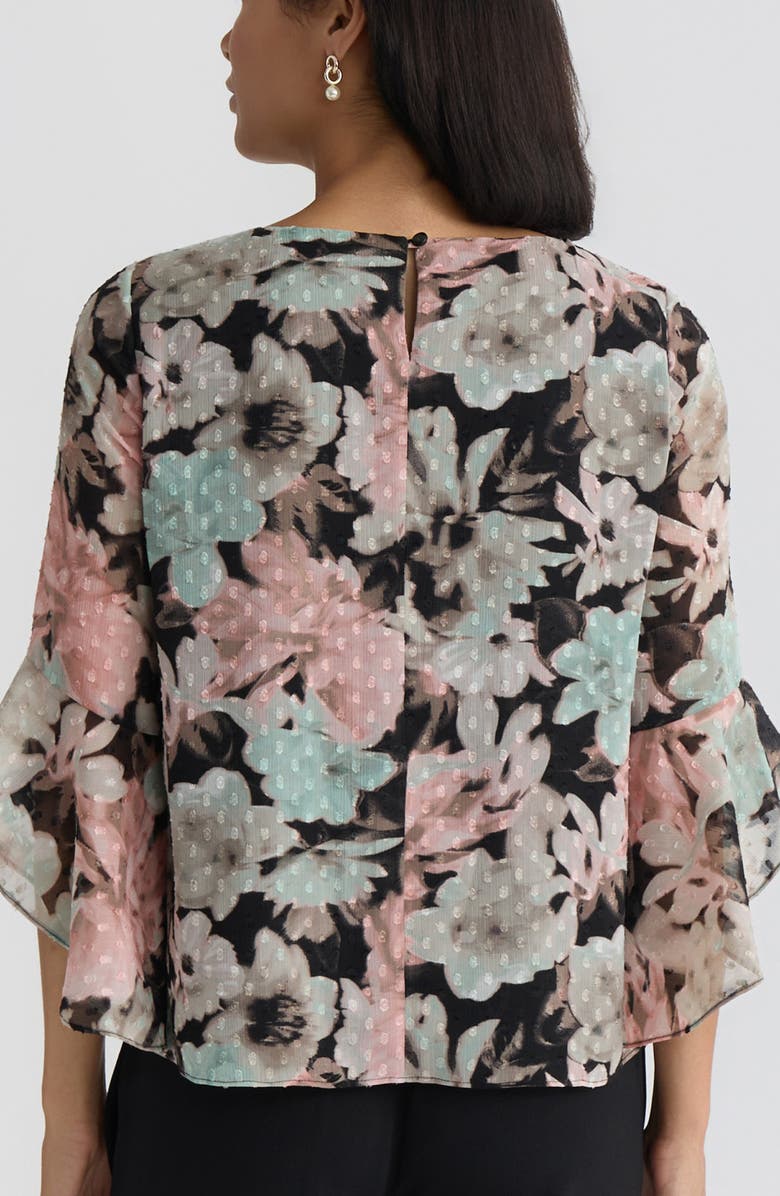 KASPER Blurred Floral Print Clip Dot Top, Alternate, color,