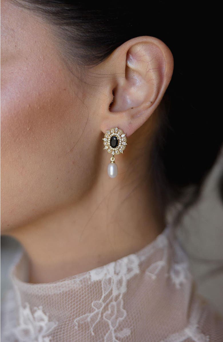 Untamed Petals Gilded Pearl Drop Earrings, Alternate, color, Gold