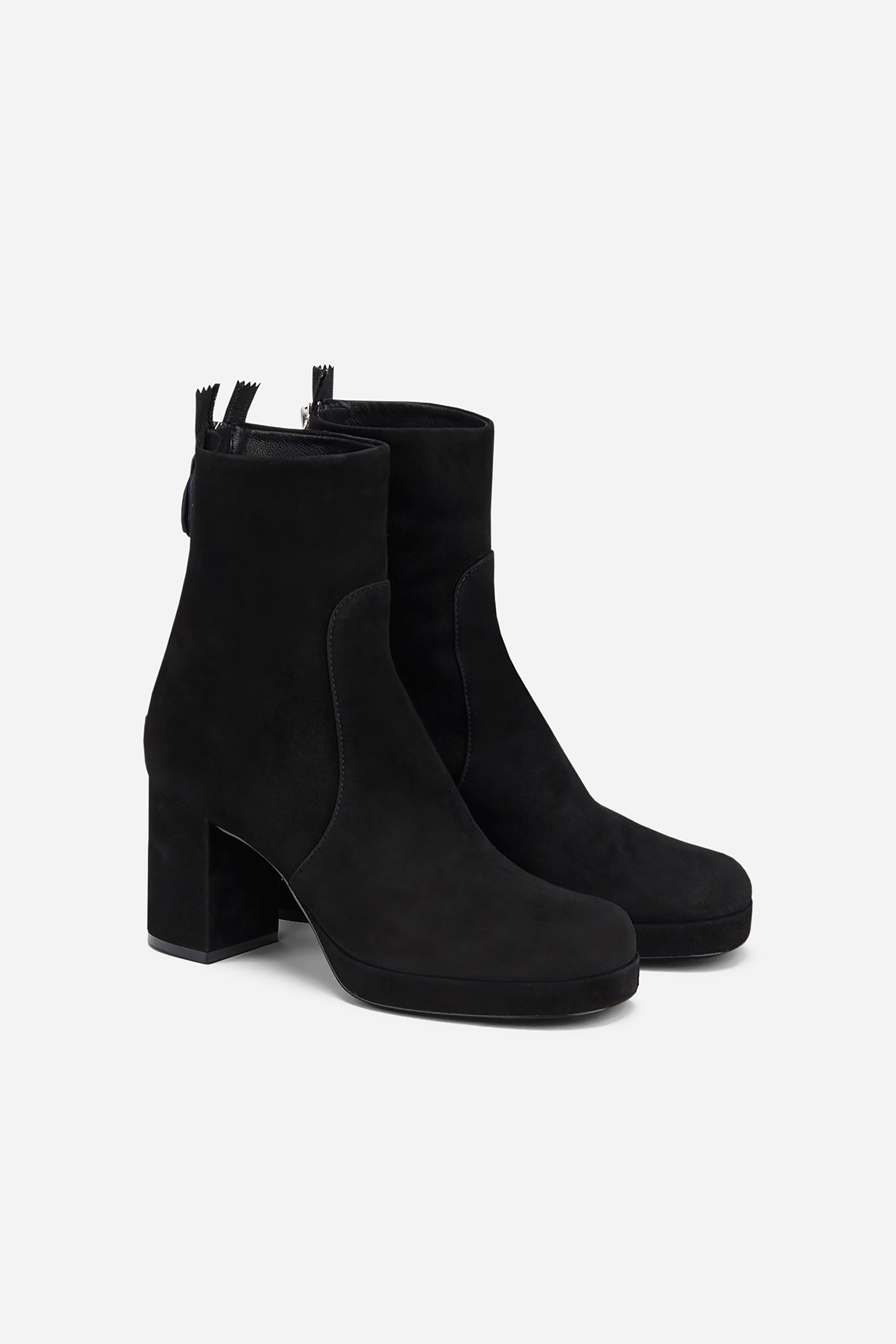 AGL Betty Heeled Velour Bootie, Alternate, color, Black