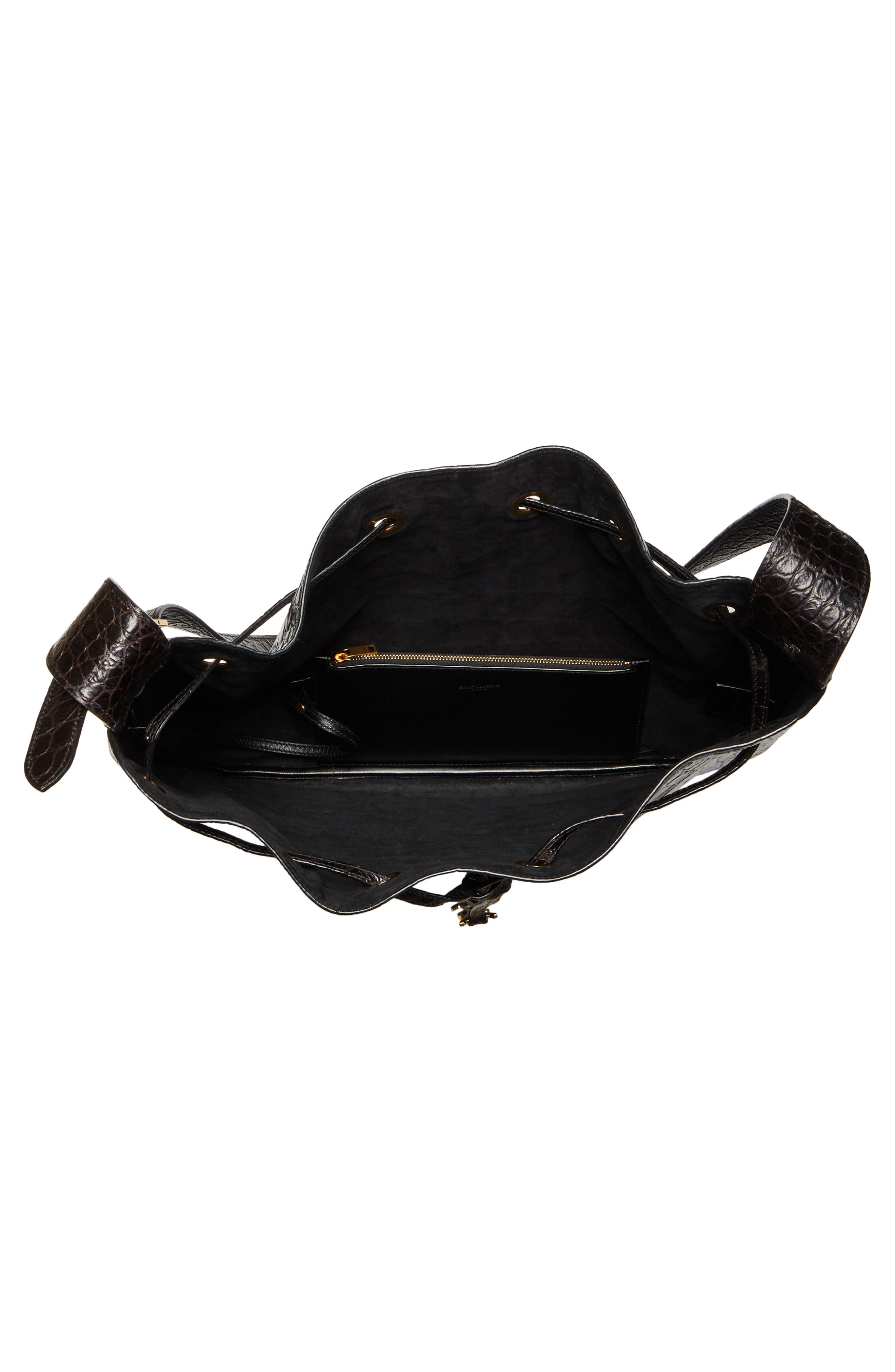 Saint Laurent Paris VII Flat Croc Embossed Leather Hobo Bag, Alternate, color, 