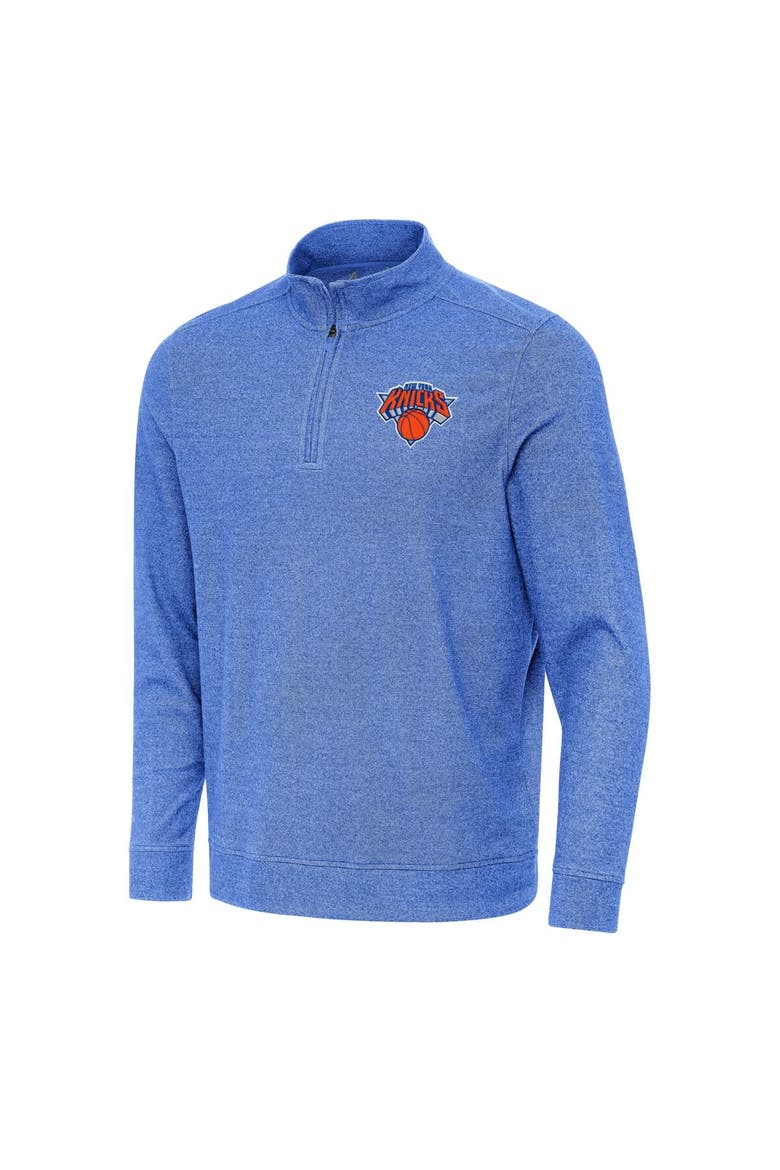 Men's Antigua Heather Royal New York Knicks Subtle Quarter-Zip Sweatshirt, Main, color, Heather Royal