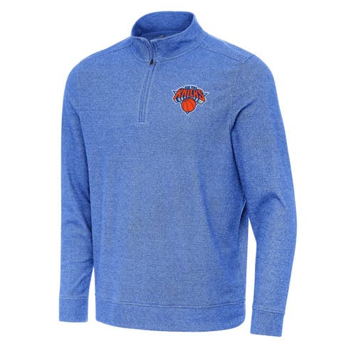 Antigua Heather Royal New York Knicks Subtle Quarter-zip Sweatshirt In Purple